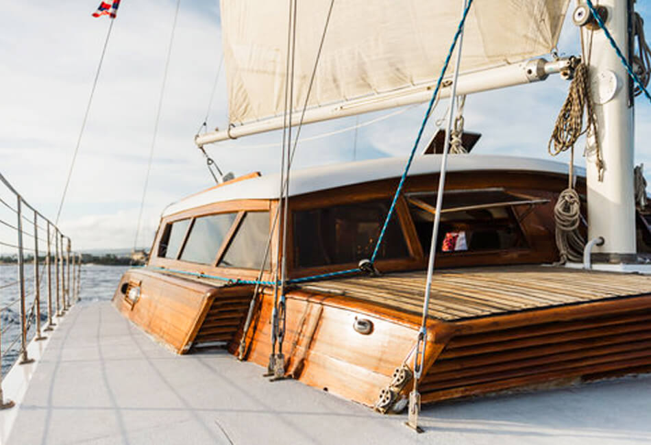 52 Ft klassieke Rudy Choy mahoniehouten koudgevormde catamaran 
