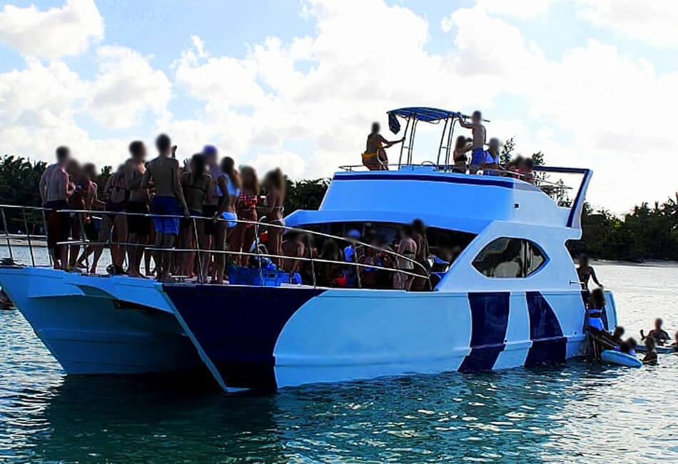 Catamarano a motore da 56 piedi Barca da festa con acquascivolo